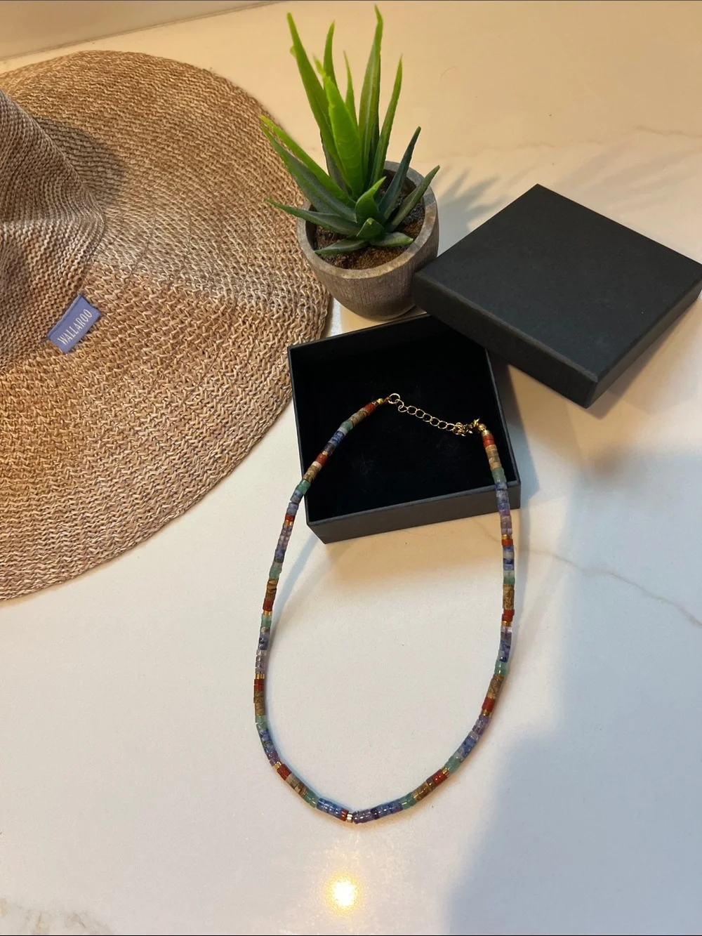 Multicolor Beaded Necklace with Gold Clasp - Women Jewelry